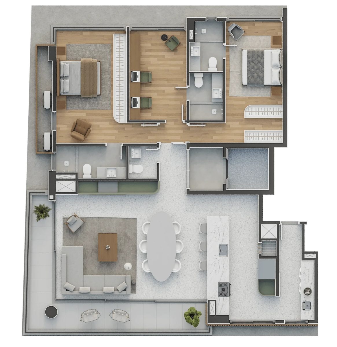 Planta 02 - 2 dorm 157m² - opção 1