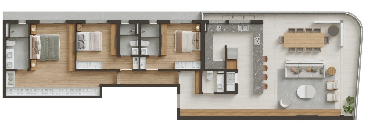 Planta 03 - 3 dorm 161,01m²
