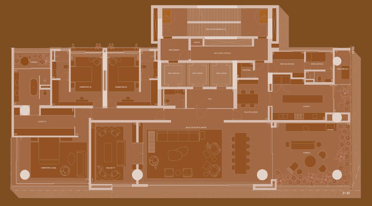 Planta 2 - 3 suites com sala de TV