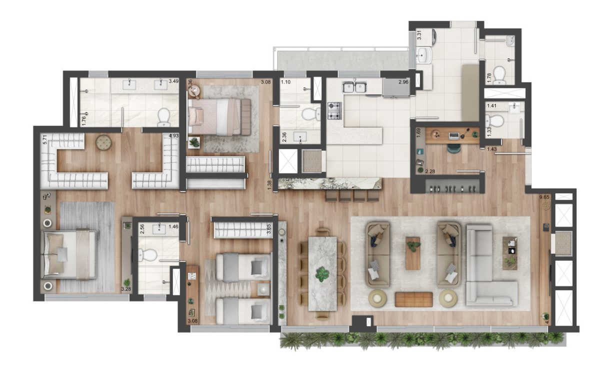 Planta 06 - 3 dorm 170m²