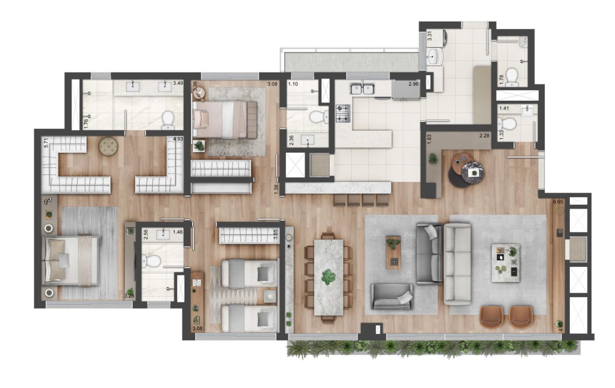 Planta 08 - 3 dorm 170m² - opção
