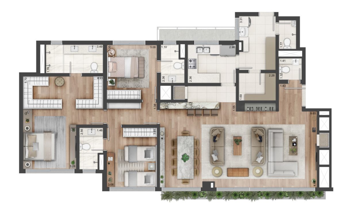 Planta 09 - 3 dorm 170m² - opção