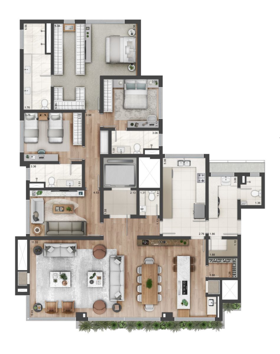 Planta 10 - 3 dorm 219m²