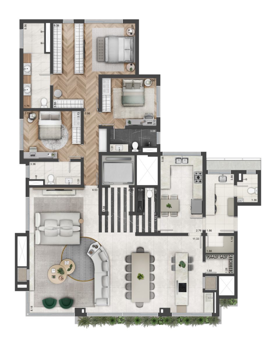 Planta 11 - 3 dorm 219m² - opção