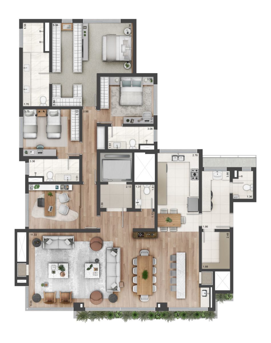 Planta 12 - 3 dorm 219m² - opção