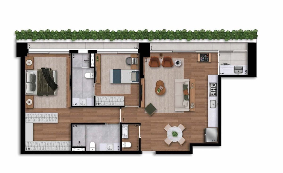 Planta 01 - 2 dorm 105,90m²