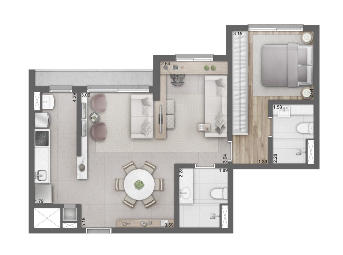 Planta 02 - 1 dorm 68m² - opção