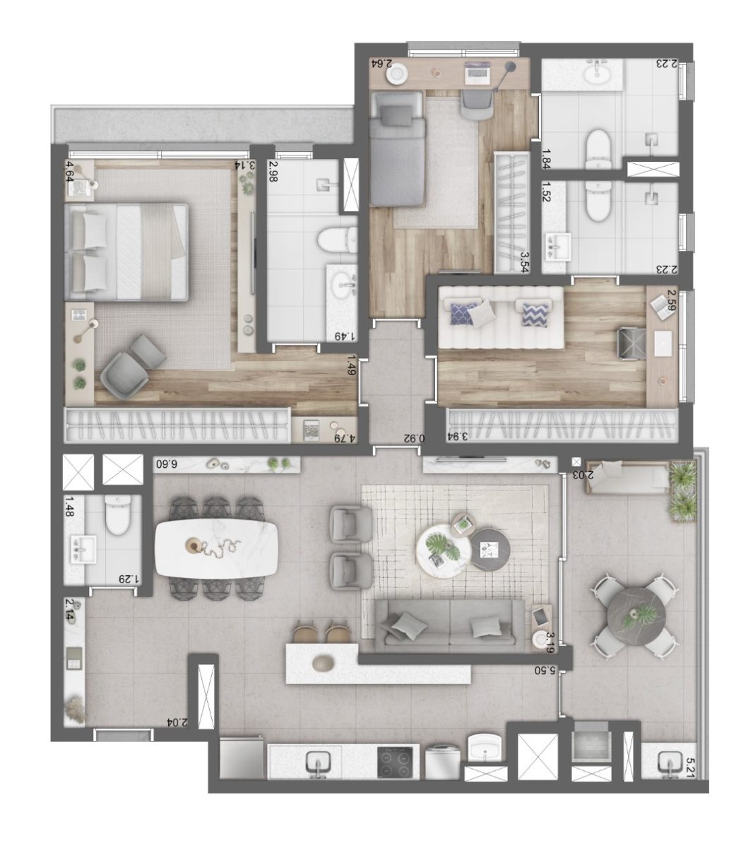 Planta 07 - 3 dorm 119m²