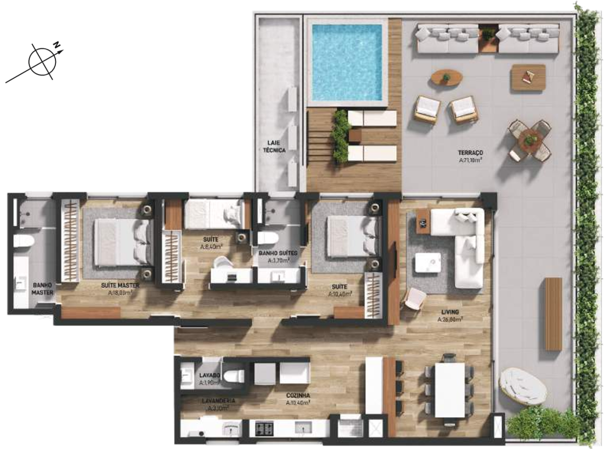 Planta 12 - 3 dorm 211 39m² - garden