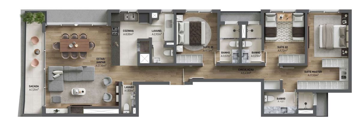 Planta 01 - 3 dorm 137,52m²