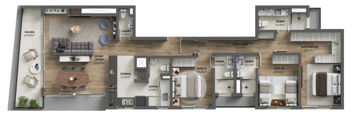 Planta 02 - 3 dorm 139,58m²