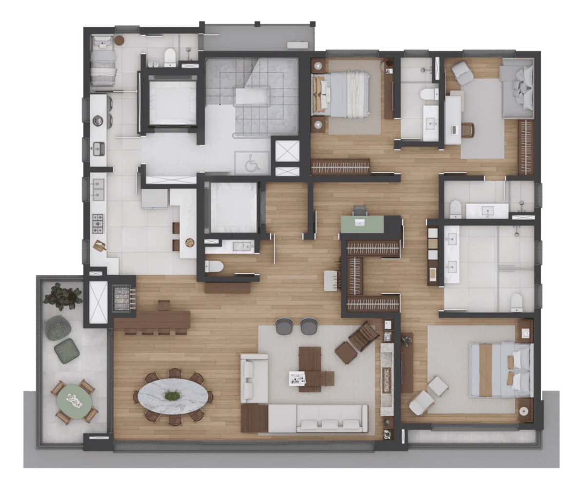 Planta 03 - 3 dorm 404,52m² - cobertura duplex - inferior