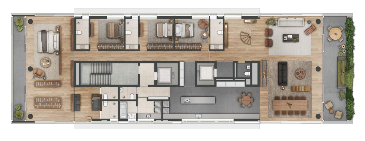 Cobertura Duplex Inferior -  968,21 m² / 4 suítes / 5 vagas