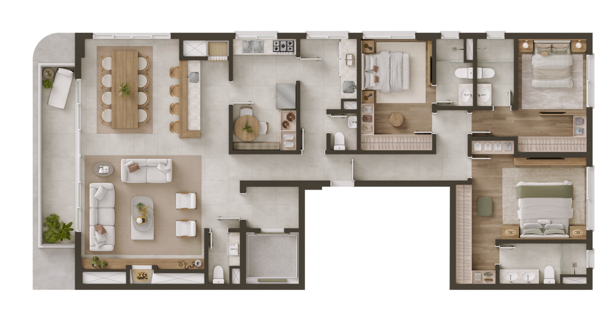 Planta 01 - 3 dorm 176,80m²